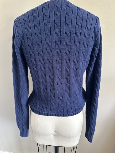 VTG Ralph Lauren Sport Cable Knit Sweater Women L Blue Knit Cotton - Picture 4 of 8
