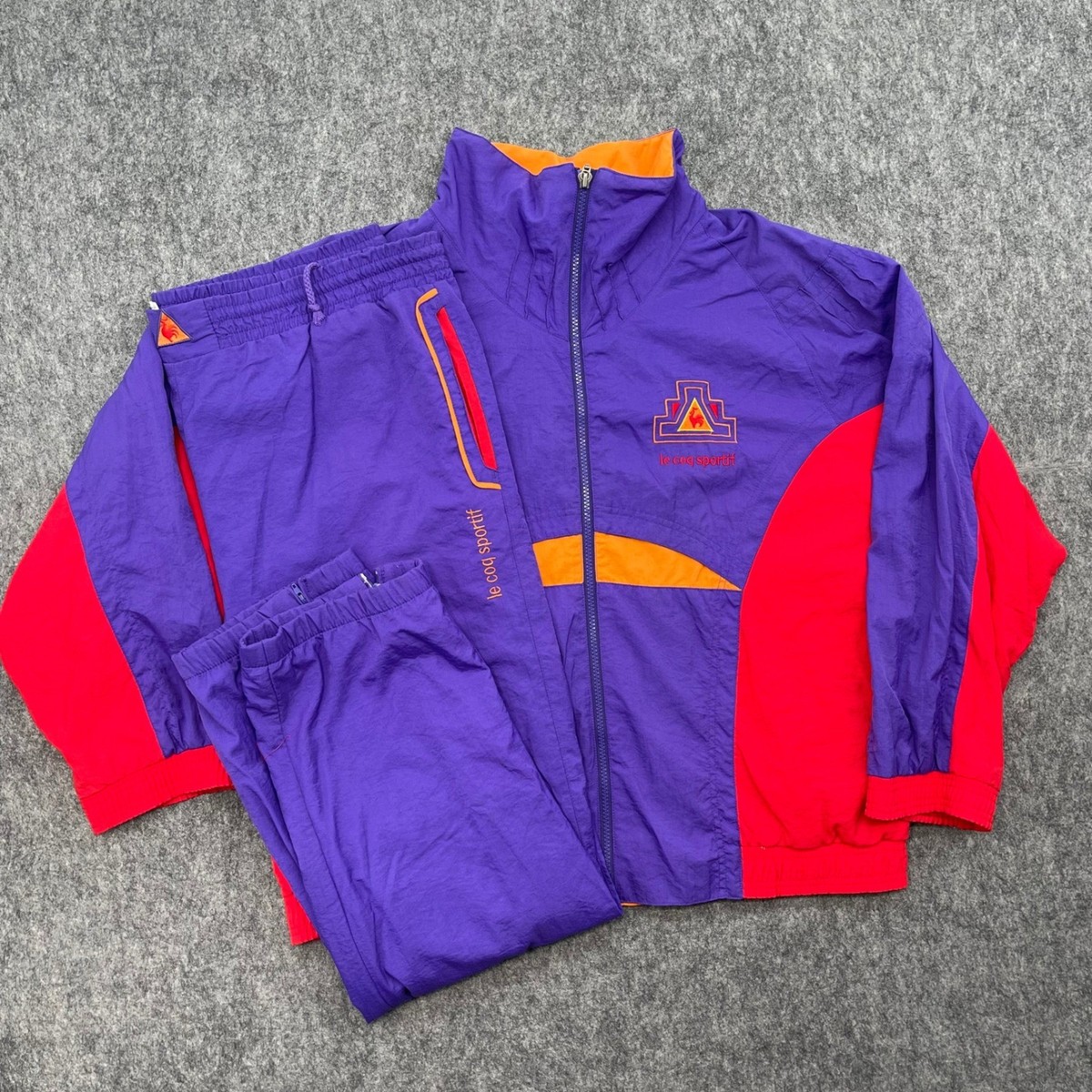 Vintage Le Coq Sportif Track Suit Purple Mens Medium Elastic Waist 