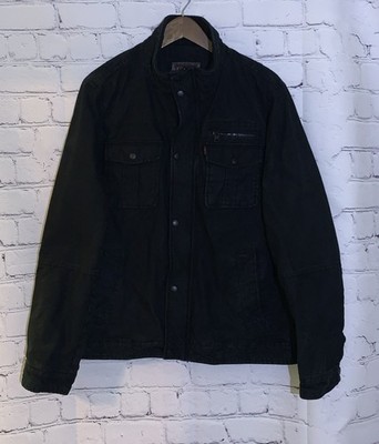 Levi s Twill Jacket Mens Large Black Snap Zip Lined Stand Collar Trucker