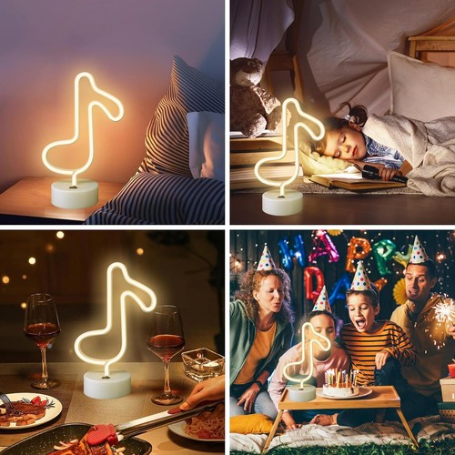 Luci al Neon LED Note Musicali, Insegna Luminosa Bianca Calda con Supporto... - Foto 5 di 10