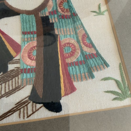 Vintage Framed Embroidery Mexican Lady Man 1960s Glazed Mid Century Sombrero - Picture 8 of 10