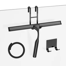 Black Shower Squeegee for Glass Door 12-Inch Bathroom Squeegee Window Wiper, ...