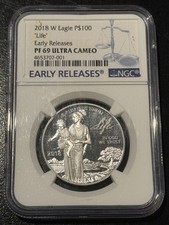 2018-W $100 Platinum Eagle PF69 Ultra Cameo – 1oz .9995 Platinum “Life” Proof 1839.59 per troy oz