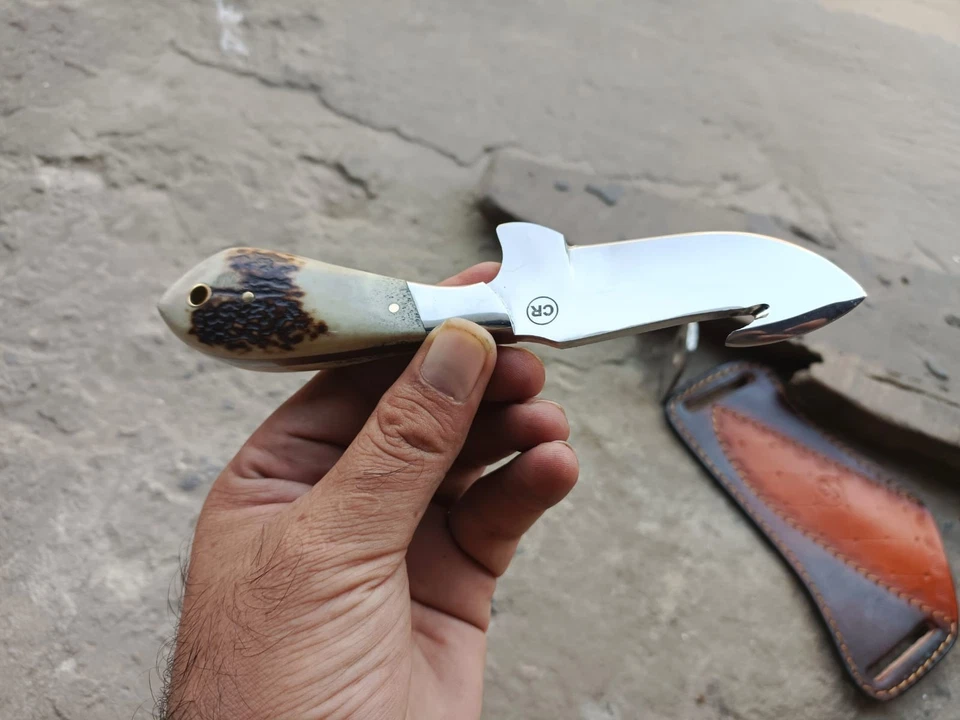 CUCHILLO PELADOR VAQUERO DE CAZA PERSONALIZADO FORJADO A MANO CON MANGO Y FUNDA DE CIERVO Foto 2 de 4