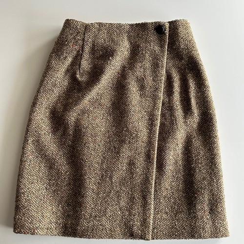 Express VTG 90s Wool Blend Double Breasted Wrap Skirt Tweed Brown Suit Set S - Picture 9 of 15