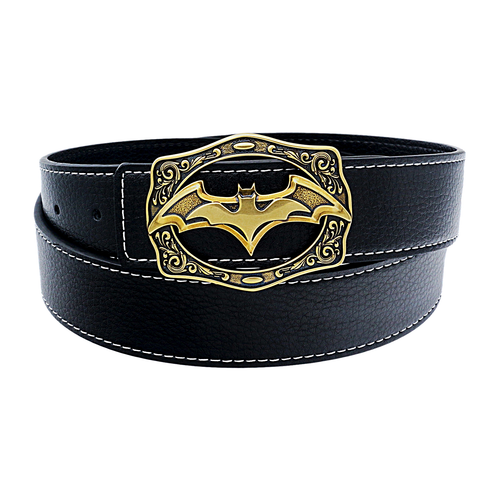 Mens Designer Leather Belt Batman Themed Bat Buckle 38mm Wide Q49 - Picture 13 of 24