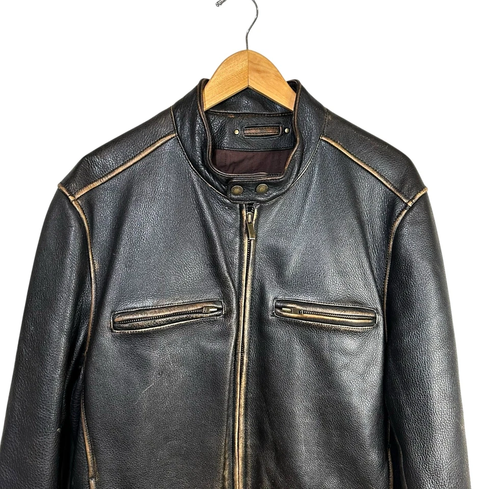 Chaqueta de moto de cuero marrón oscuro L vintage años 90 Wilsons M Julian Distressed Café Racer Foto 3 de 4