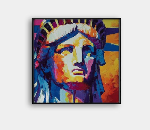 🗽 Liberty Head Pop Art | Peter Max "Enmarcado" 🎨 | Giclée firmado | Certificado de autenticidad 24x24 V82 - Imagen 1 de 8