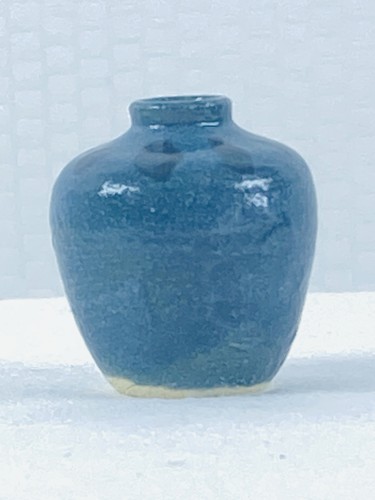 Miniatur Keramik Steinzeug Knospe Vase blau grün glasiert 1,25" Vintage - Bild 3 von 14