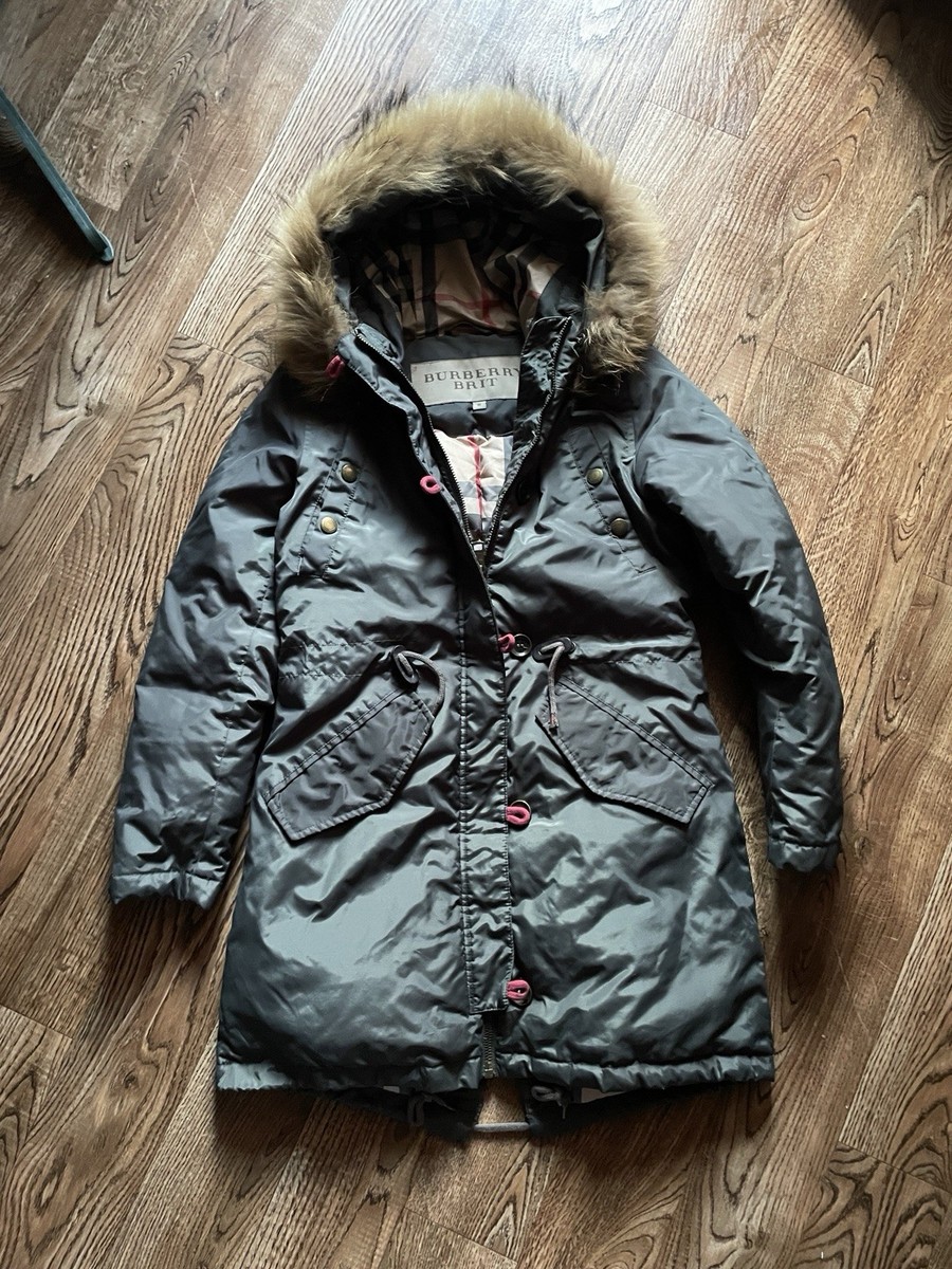 Burberry Brit Fur Ski Down Puffer 700 Check Jacket Y2K Luxury