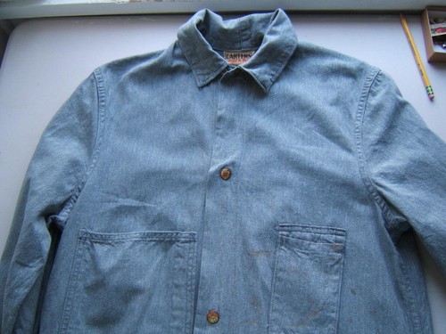 VINATAGE CARTER'S WATCH THE WEAR UNION MADE MECHANIC SHOP DENIM COAT W/ STAINS - Picture 8 of 22