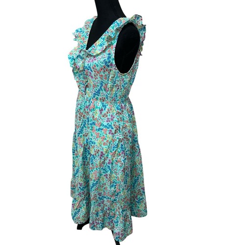 J. Abito midi girocollo stampa floreale girocollo cotone smock taglia 10 tasche - Foto 5 di 12