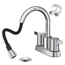 Pull Down Sprayer 4 Inch Centerset Bathroom Faucet, 3 Hole Pull Out Chrome