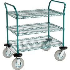 Nexel Utility Cart 3 Shelf Poly-Green 36"L x 24"W x 42"H Pneumatic Rigid Casters