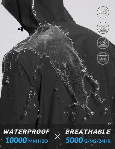 Men's Rain Jacket Waterproof Breathable Raincoat with Hood for Outdoor Hiking... - Picture 4 of 7