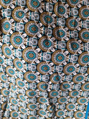 Stoffrest Viskose Stoff Retro Muster mit Bordüre (beidseits)blau, türkis, beige - Bild 3 von 3