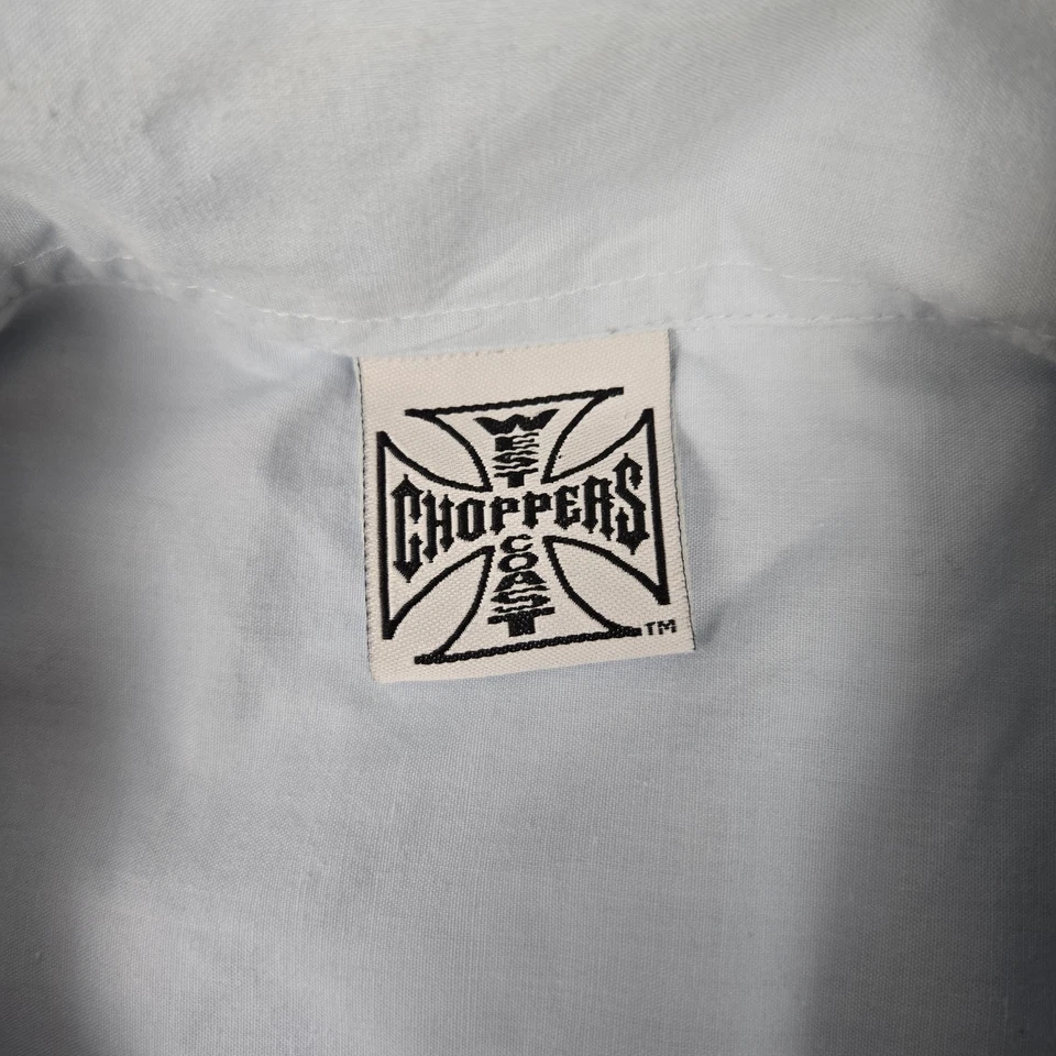 Camisa De Colección West Coast Choppers Para Hombres 2XL Abotonada Guayabera Azul Jesse James Foto 4 de 4