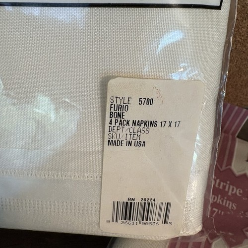 2 Packs Vintage Furio Home Satin Stripe Napkins Bone 17"x17" NEW 8 Total - Picture 6 of 6