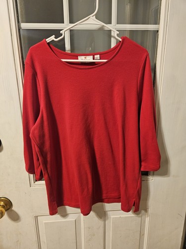 Quacker Factory Größe L rote 3/4 Ärmel mit Perlenakzenten - Bild 1 von 4