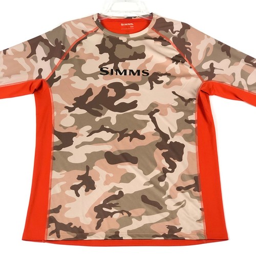 Simms SolarVent Fishing Shirt Men M Tan Orange Woodland Camo Sandbar Performance - Picture 2 of 8