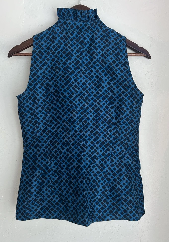 Tory Burch 100% 真丝荷叶边纽扣无袖上衣 2 学院风设计师经典 — 第 2/4 张图片