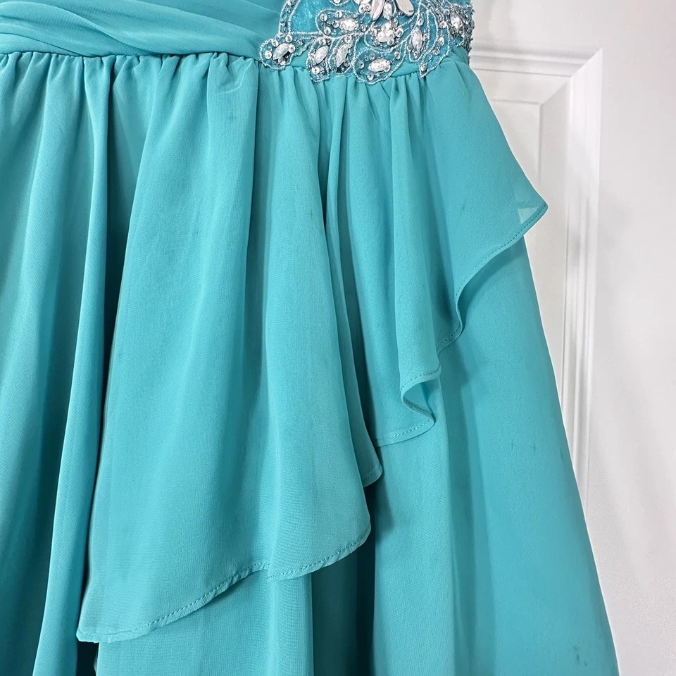 B. Darlin Juniors Talla 5/6 Volantes Turquesa Estrás Sin Mangas Cóctel Foto 4 de 4