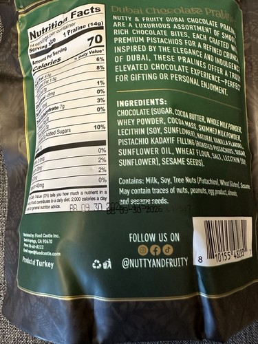 Nussig & fruchtig DUBAI Schokolade Pralinen Pistazien knusprig Kadayif - EXP 9/2026 - Bild 3 von 3