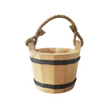 - Wooden Bucket 6" x 8" Water Wishing Well Pail with Rope Twine Handle Solid ...