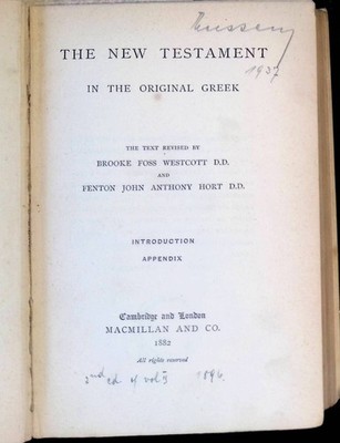 The New Testament in the Original Greek. Introduction & Appendix (KOMPLETT in ei