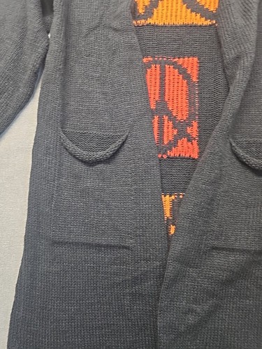 Sweater Womens Medium LONG Cardigan Black Orange LOVE PEACE Halloween Colors - Picture 3 of 17