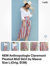 Anthropologie Claremont Pleated Midi Skirt by Maeve Size L Orig. 138 