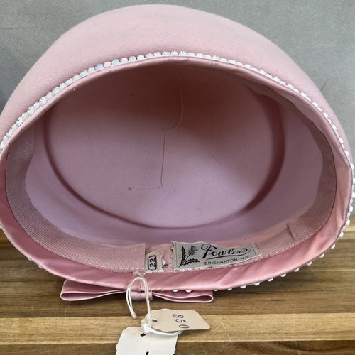 Vintage 1950s Fowler’s Jackie-O Pink Pillbox Hat w/ Clear Rhinestones & Bow - Picture 8 of 12