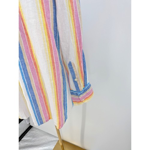 NWT Lane Bryant Linen Blend Striped Button Up Top 18/20 Rainbow Casual Bright - Picture 4 of 9