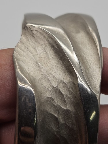Vintage Modernist Silver Tone Cuff Bracelet Signed FP - Picture 9 of 14