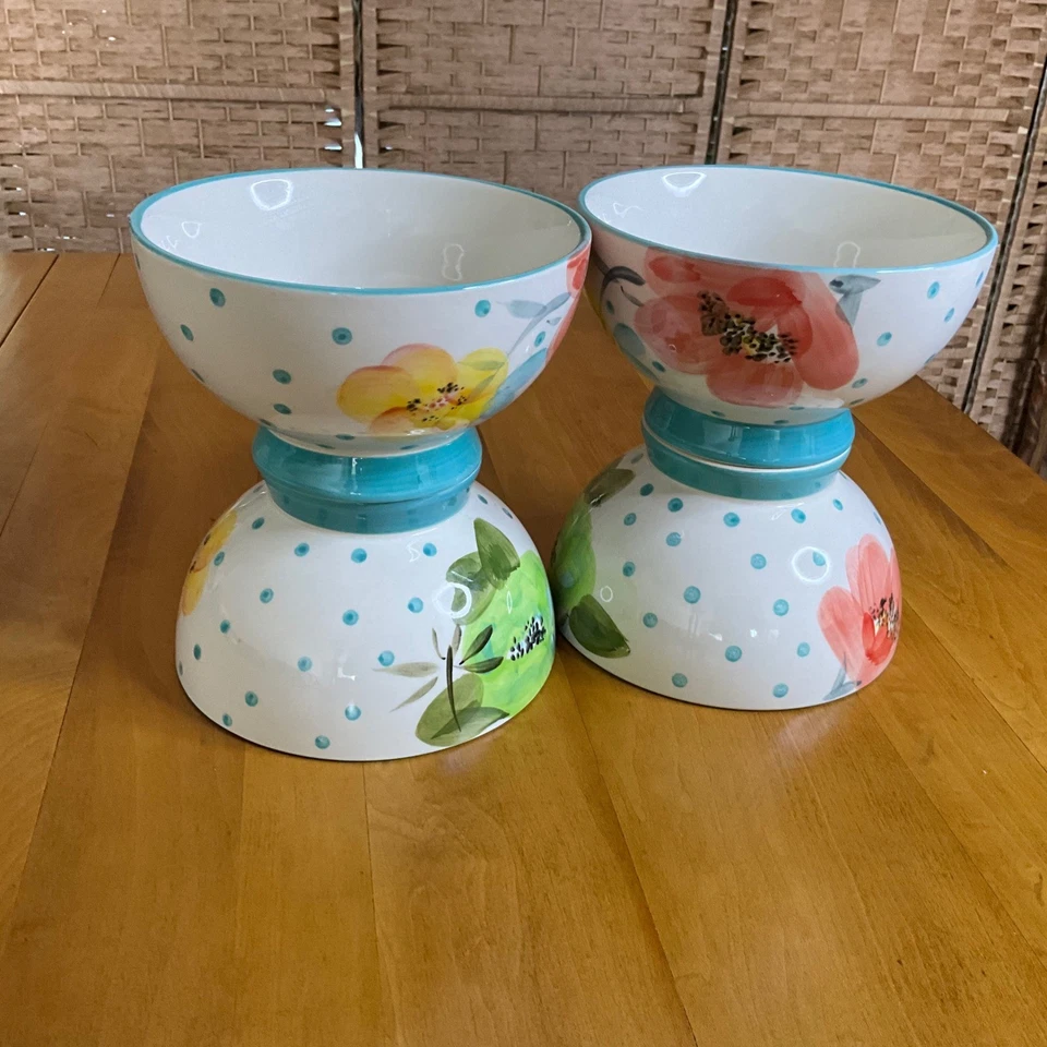 先锋女士 4 复古花朵花卉圆点陶瓷碗 — 第 2/4 张图片