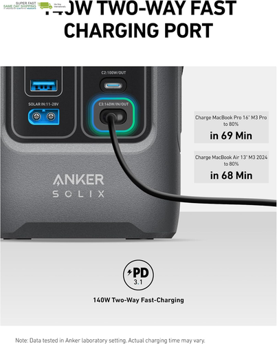 Power Bank Station, 192Wh Portable Power Station, Lifepo4 Battery, 200W Solar Ge - Picture 5 of 7