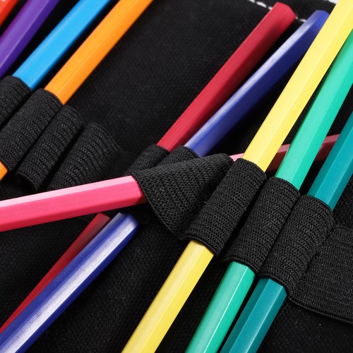 Handgefertigtes Federmäppchen 48 Fächer aufrollbar, Canvas Federmäppchen schwarz - Bild 5 von 6