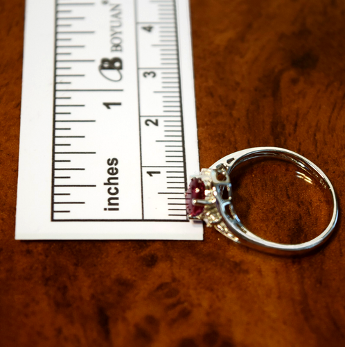 Magenta Natural Ruby & 2 Genuine Diamonds 14K White Solid Gold Ring Size 6.25 - 第 17/18 張圖片