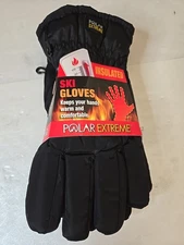 Sz M/L MEN 'S POLAR EXTREME ski gloves NEW W TAGS  INSULATED  BLACK WOOL LINED