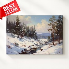 Canvas Forest Serene Stream Snowy Wall Art Clearing Pines Some Places Offer