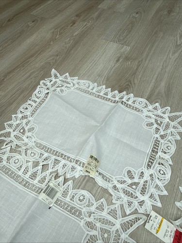 NUEVO CON ETIQUETAS DE COLECCIÓN Juego de 4 Paños Eduardianos Battenburg Blanco Lino Algodón Encaje - Imagen 5 de 9