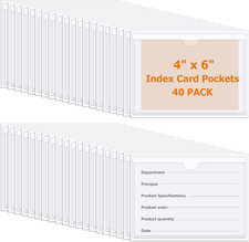 40 PCS Index Card Pockets 4"X6", Self Adhesive Card Pockets, Clear Label Pockets