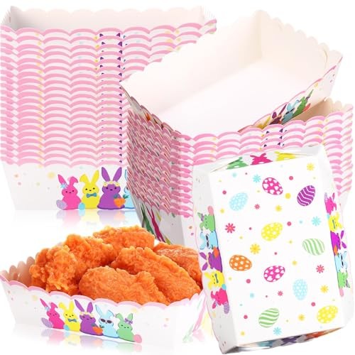 60 Pack Easter Paper Food Trays Disposable Egg Bunny Paper Plates Candy Bunny - Imagen 2 de 7