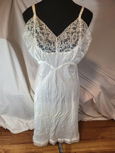 Vintage Heavenly Silk Lingerie by Fischer White Lace Long Slip Gown Size L?