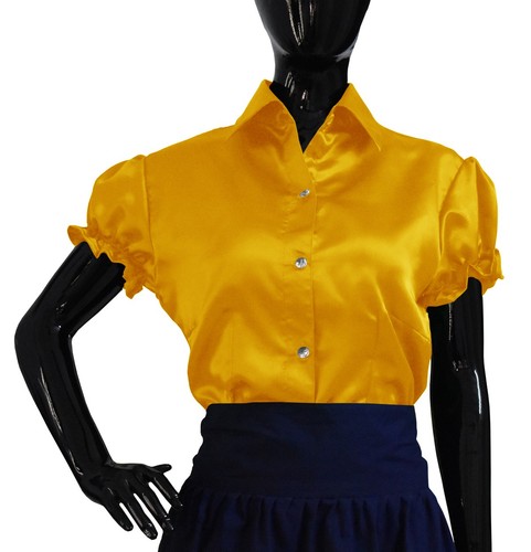 Women Satin Classic Short Sleeve Shirt Button Down Blouse Elegant Work Wear Top - Picture 34 of 35