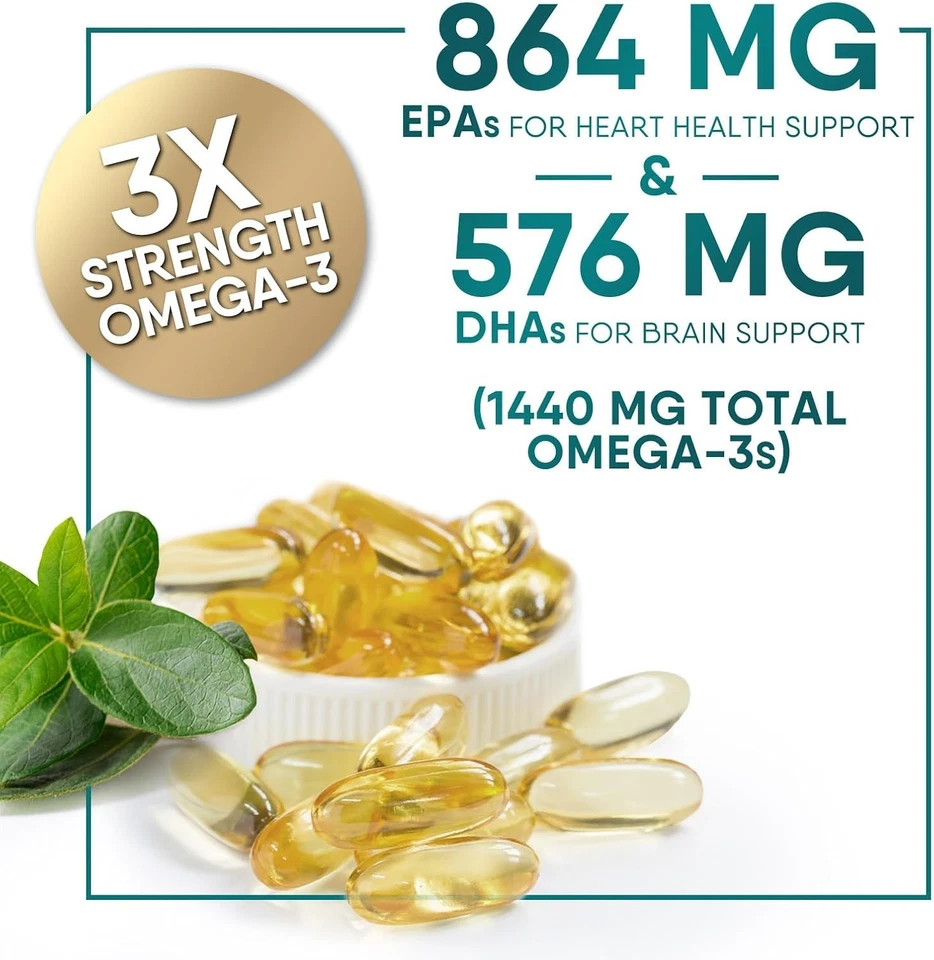Triple Fuerza Omega 3 Suplemento de Aceite de Pescado 2400 mg - EPA y DHA Aceite de Pescado Omega 3 Foto 3 de 4