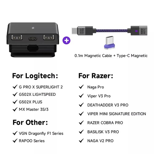 1* Magnetic Mouse Charging Dock PC+ABS Mouse Accessories For RAZER COBRA PRO - Afbeelding 16 van 16