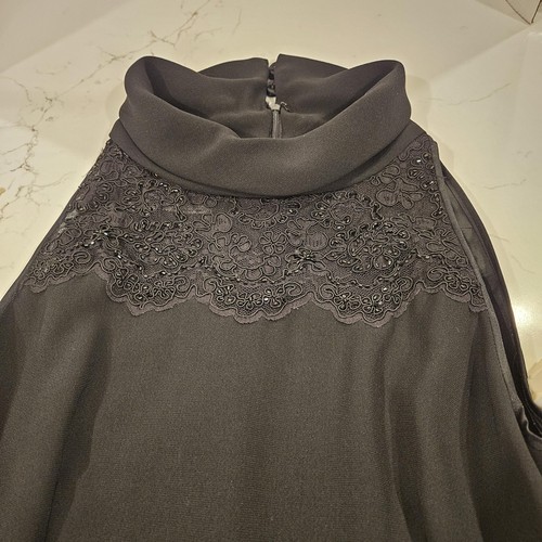 D Morgan Petites Dress Womens 6 Petite Black Mock Neck Lace Cocktail Sheath - Picture 5 of 9
