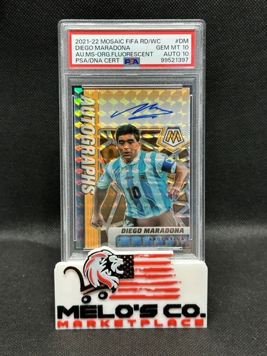 2021-22 Panini Mosaic FIFA World Cup Diego Maradona Auto Orange /25 Psa 10/10