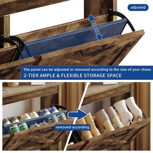Farmhouse Entryway Shoe Storage Organizer w/Adjustable Shelves & 4 Flip Drawers - Bild 8 von 26